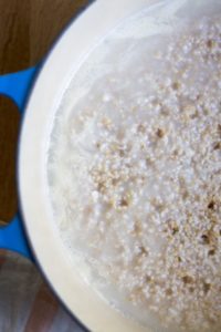 Make-ahead steel cut oats are almost finished cooking and getting creamy.