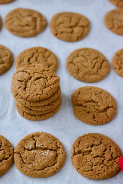 a stack of crackly-surfaced, sugary gingersnaps