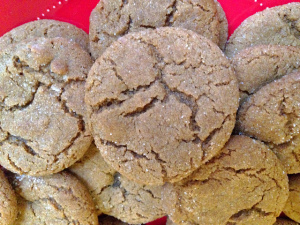 crackly gingersnaps on a red plate