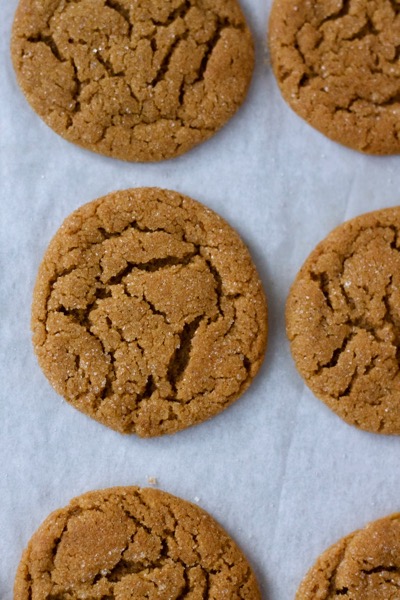 a close-up of gingersnaps with their unique, crackly surfaces
