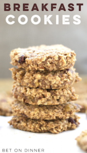 a stack of breakfast cookies packed with oats, almond butter, and your favorite mix-ins