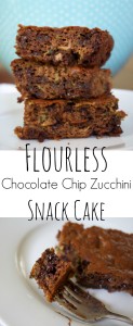 Flourless chocolate chip zucchini snack cake is mostly almond butter, veggies, and honey! It's pretty magical and obviously a health food that can/should be eaten for breakfast, snack, or dessert!