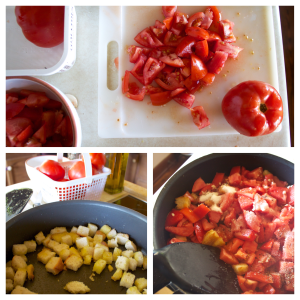 prepping the rustic tomato bake