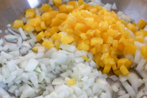 onions and peppers for baked burritos