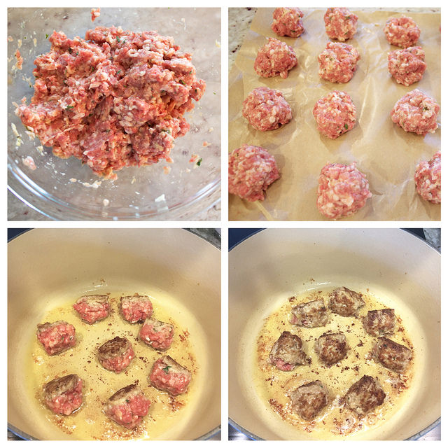 forming and searing the meatballs for meatball stew