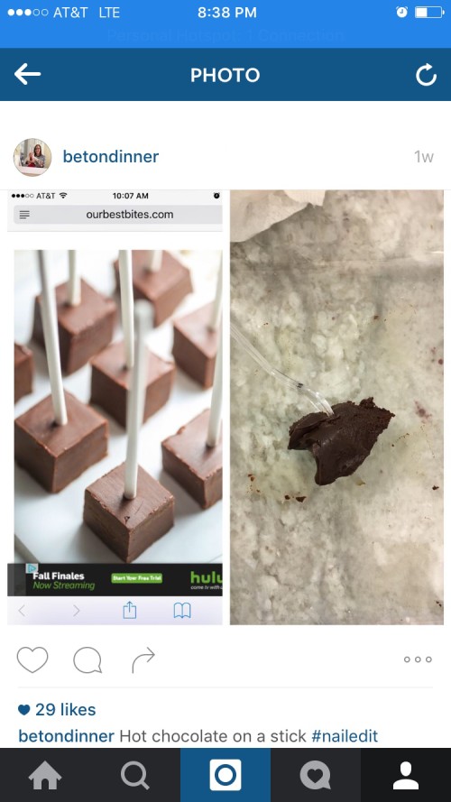 instagram hot chocolate on a stick fail