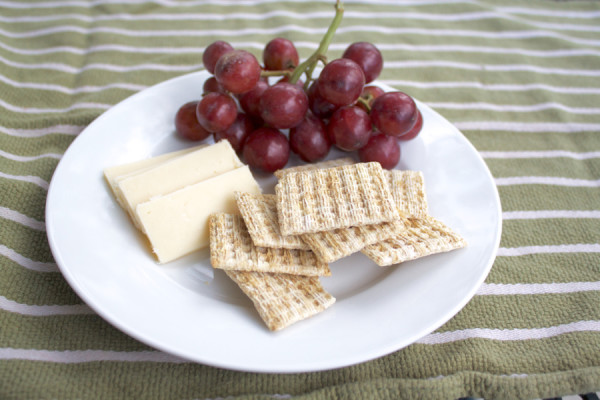 real food snacks cheese crackers grapes
