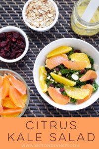 Citrus kale salad is full of delicious contrasts - tangy dressing, hearty kale, sweet juicy oranges, and crunchy almonds. It's salad heaven, and you can prep the components ahead for salad all week!