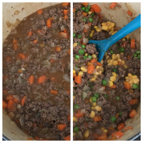 making the meat mixture for shepherd's pie
