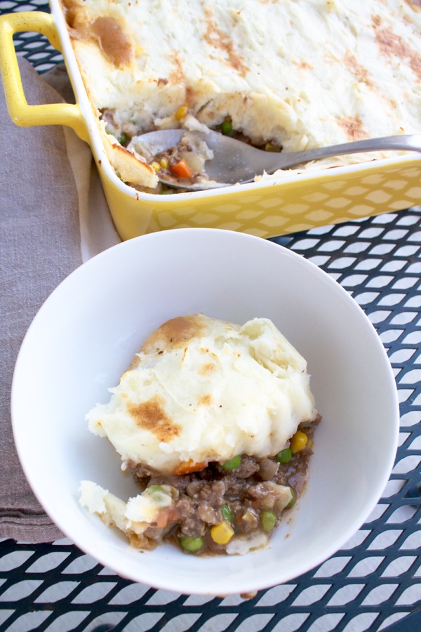 Shepherd's pie is satisfying comfort food with a layer of saucy ground beef and veggies and a layer of fluffy mashed potatoes!