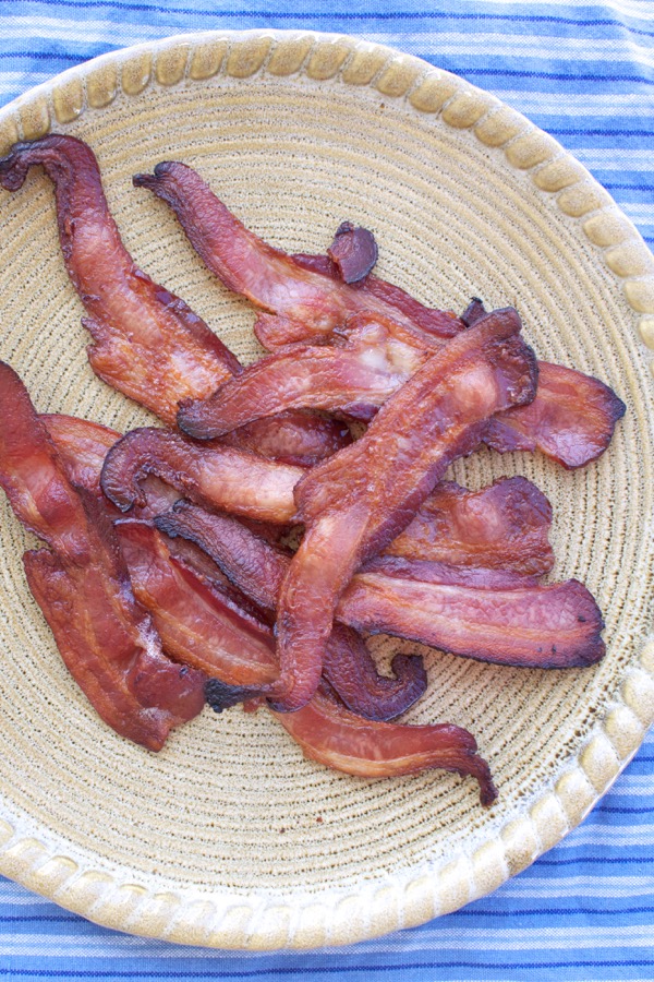 A plate of crispy oven-baked bacon strips