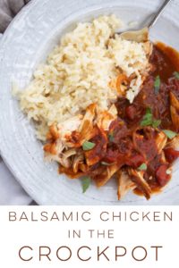 Balsamic chicken is an easy crockpot meal in a tangy tomato sauce!